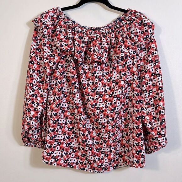 Michael Kors NWT Floral Spring Red Blue Off the Shoulder Longsleeve Blouse Small - Picture 1 of 7